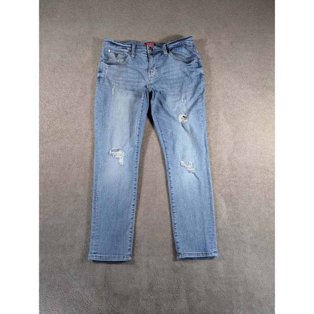 Guess Jeans Men 33X30 Blue Denim Medium Rise Tapered Slim Halsted Fit Distressed